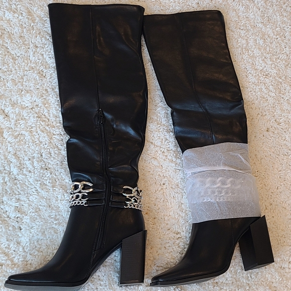 Nasty Gal Black Knee High Boots Sz 8 - Picture 2 of 11